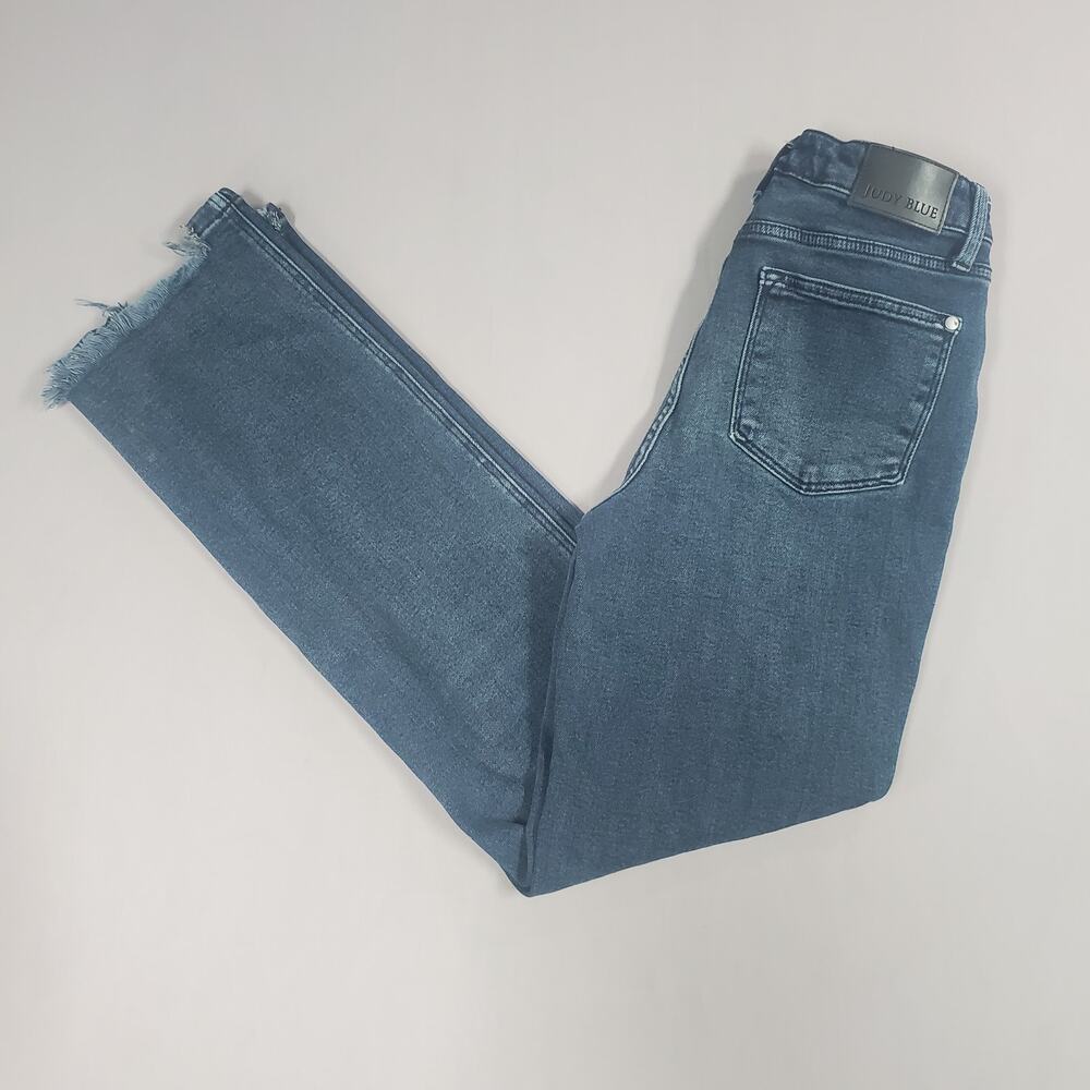 Judy Blue Womens Straight Fit Jeans Sz 5/27 Butterfly Open Distressed Dark Wash